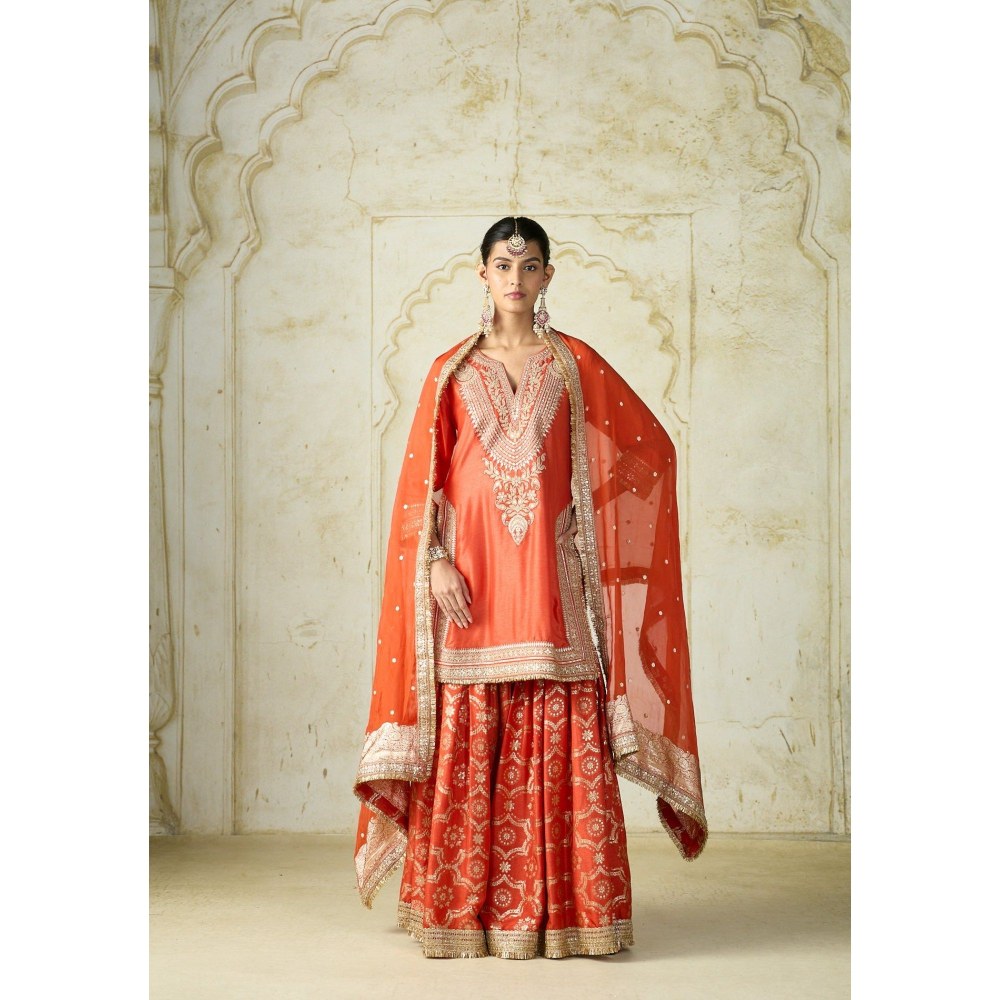 Gopi Vaid Ameena Orange Kurta with Sharara and Dupatta