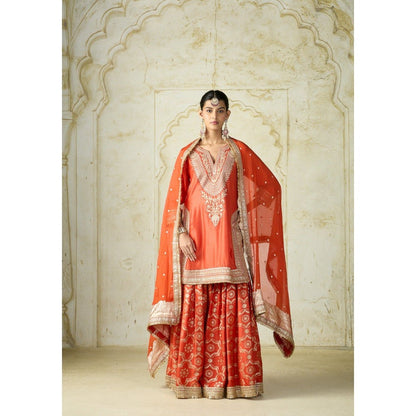 Gopi Vaid Ameena Orange Kurta with Sharara and Dupatta