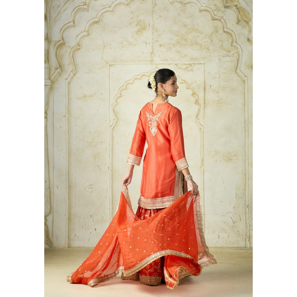 Gopi Vaid Ameena Orange Kurta with Sharara and Dupatta