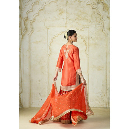 Gopi Vaid Ameena Orange Kurta with Sharara and Dupatta