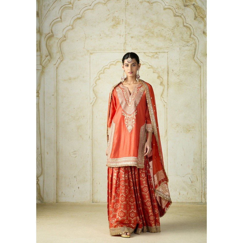 Gopi Vaid Ameena Orange Kurta with Sharara and Dupatta