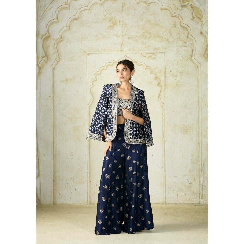 Gopi Vaid Saachi Bhasin In Shaina Blue Crop Top with Palazzo and Jacket