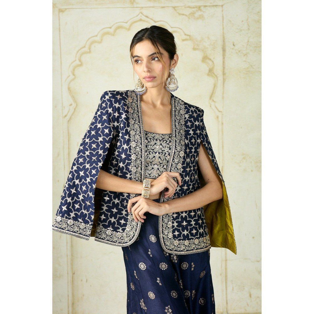 Gopi Vaid Saachi Bhasin In Shaina Blue Crop Top with Palazzo and Jacket