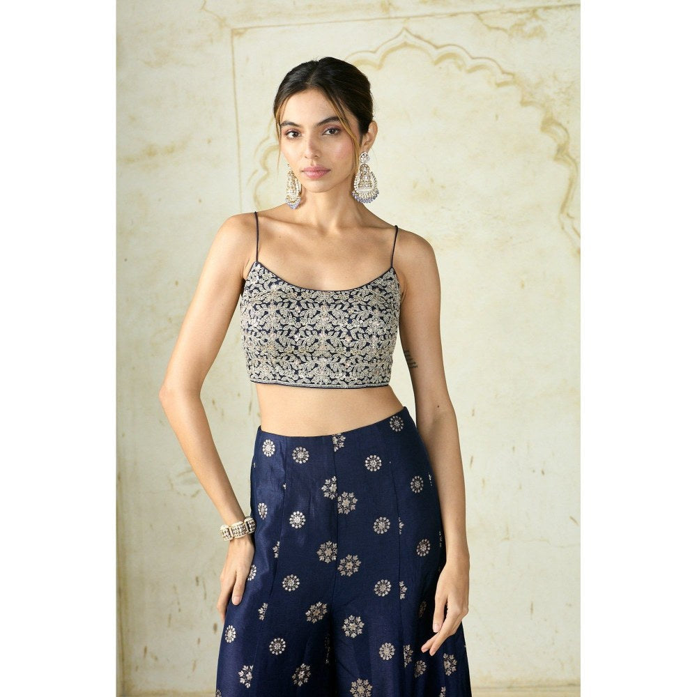 Gopi Vaid Saachi Bhasin In Shaina Blue Crop Top with Palazzo and Jacket