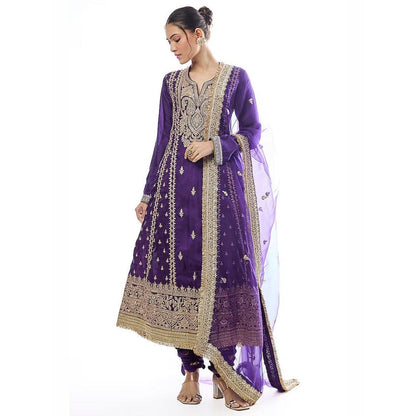 Gopi Vaid Zahina Purple Kurta with Churidar and Dupatta