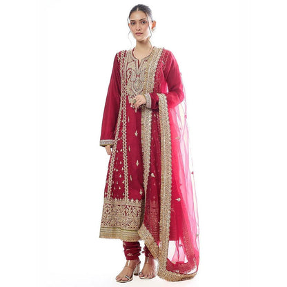 Gopi Vaid Zahina Red Kurta with Churidar and Dupatta