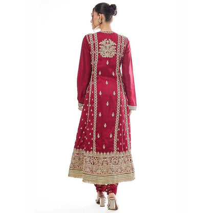 Gopi Vaid Zahina Red Kurta with Churidar and Dupatta