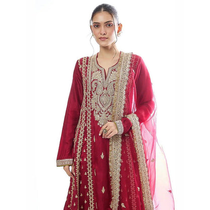 Gopi Vaid Zahina Red Kurta with Churidar and Dupatta
