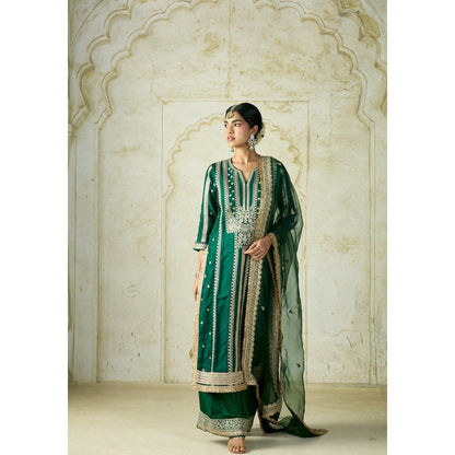 Gopi Vaid Lakshmi Green Kurta with Palazzo and Dupatta