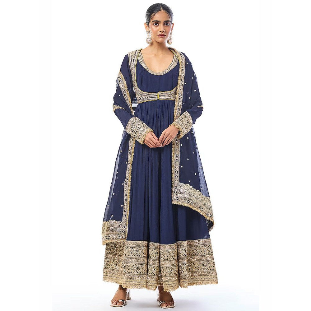 Gopi Vaid Afsa Navy Blue Anarkali Kurta Churidar with Jacket and Dupatta