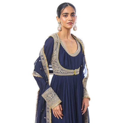 Gopi Vaid Afsa Navy Blue Anarkali Kurta Churidar with Jacket and Dupatta