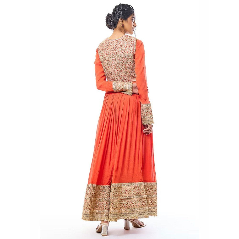 Gopi Vaid Afsa Orange Anarkali Kurta Churidar with Jacket and Dupatta
