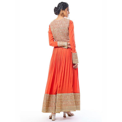 Gopi Vaid Afsa Orange Anarkali Kurta Churidar with Jacket and Dupatta