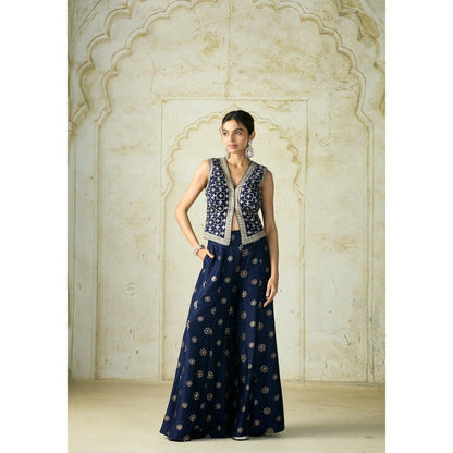 Gopi Vaid Mizna Navy Blue Top with Palazzo