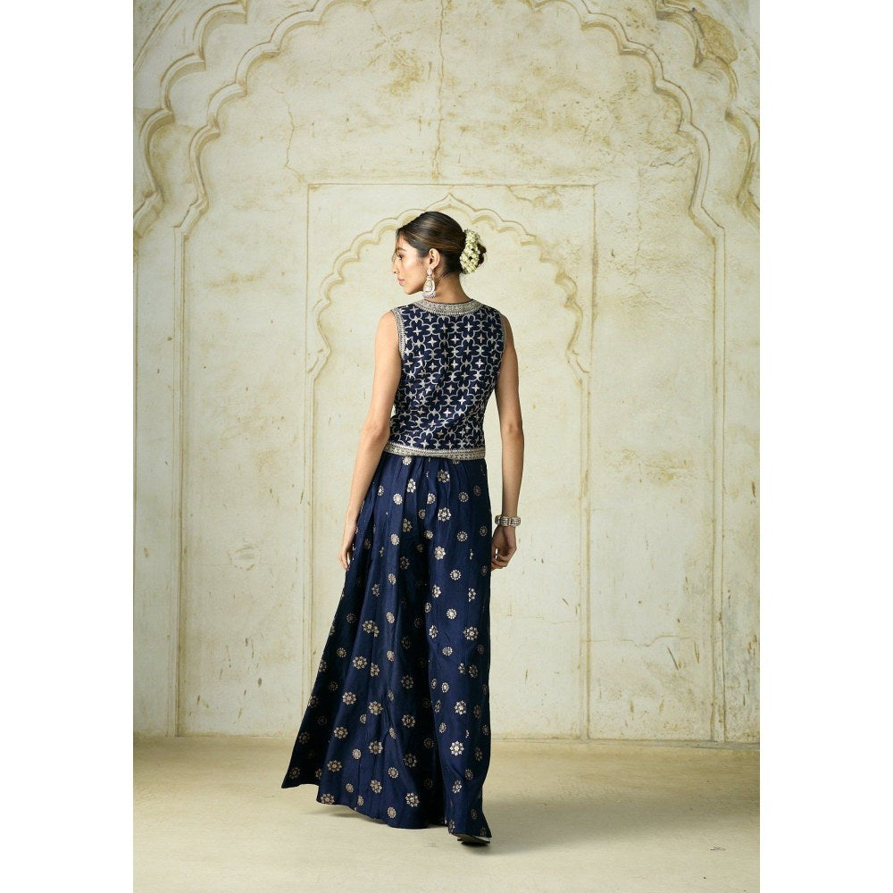 Gopi Vaid Mizna Navy Blue Top with Palazzo