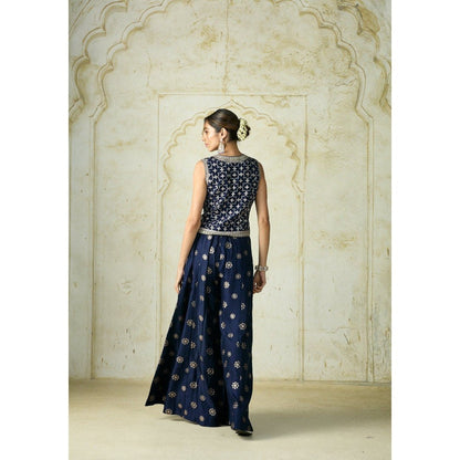 Gopi Vaid Mizna Navy Blue Top with Palazzo