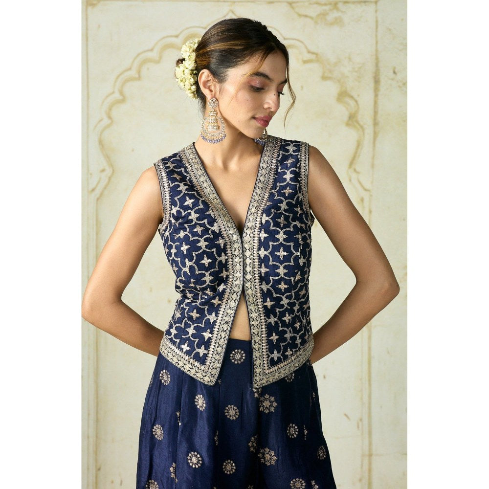 Gopi Vaid Mizna Navy Blue Top with Palazzo