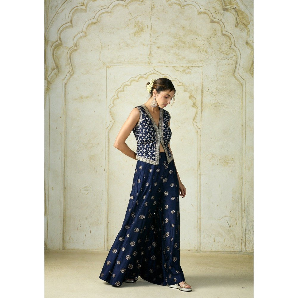 Gopi Vaid Mizna Navy Blue Top with Palazzo
