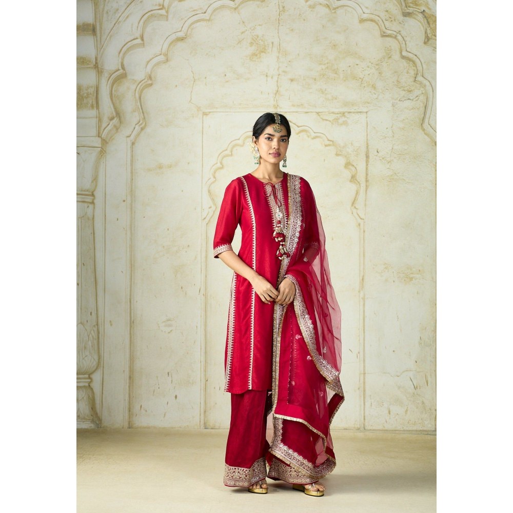 Gopi Vaid Uzma Red Kurta with Palazzo and Dupatta