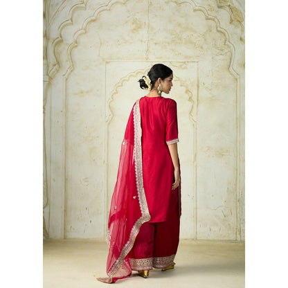 Gopi Vaid Uzma Red Kurta with Palazzo and Dupatta
