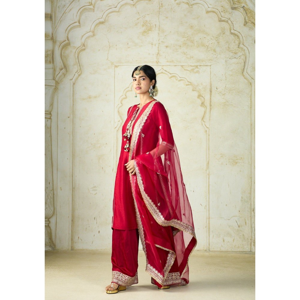 Gopi Vaid Uzma Red Kurta with Palazzo and Dupatta