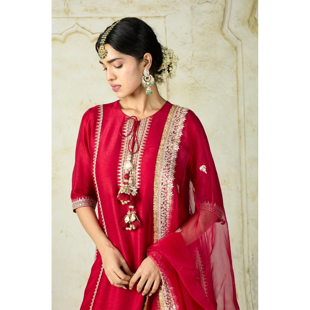 Gopi Vaid Uzma Red Kurta with Palazzo and Dupatta