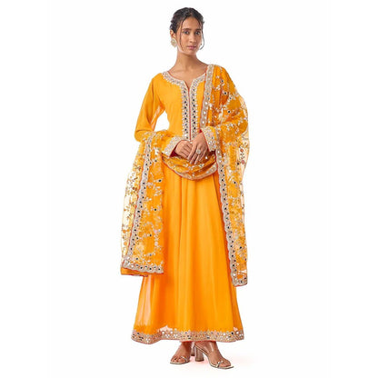Gopi Vaid Arushi Yellow Anarkali Kurta with Pant and Dupatta