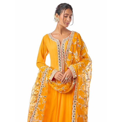 Gopi Vaid Arushi Yellow Anarkali Kurta with Pant and Dupatta