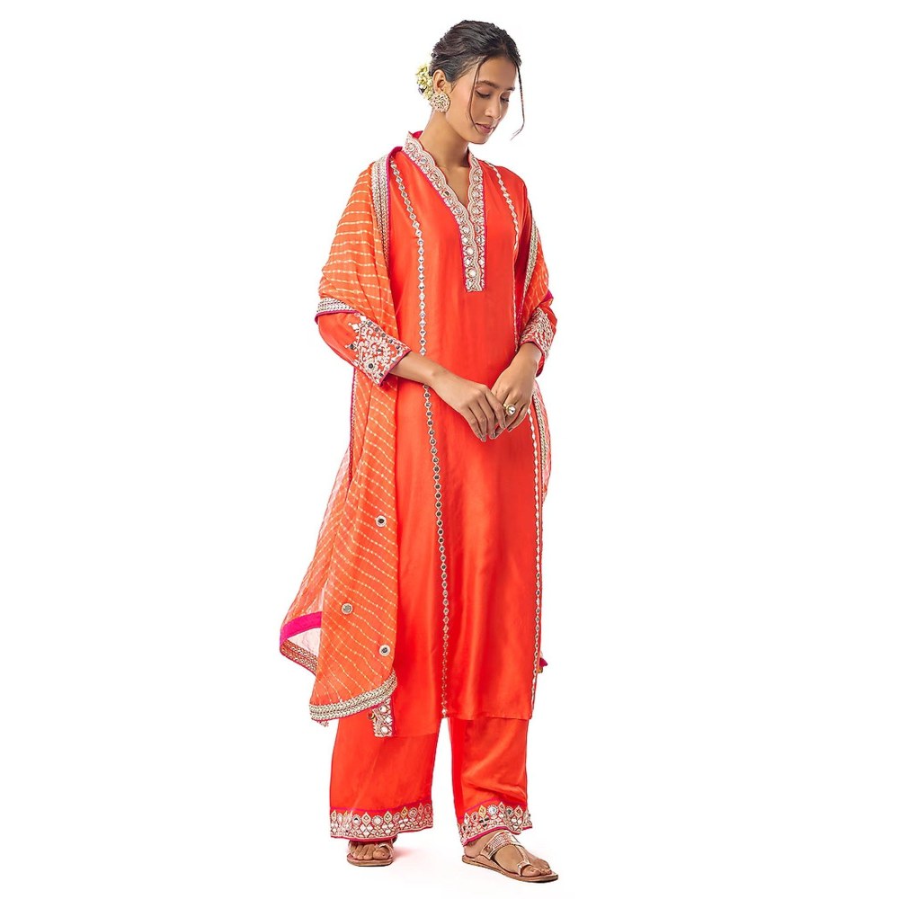 Gopi Vaid Kayra Orange Kurta with Palazzo and Dupatta