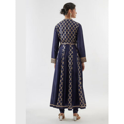Gopi Vaid Nisha Aggarwal In Marigold Navy Blue Anarkali Kurta with Churidar and Dupatta
