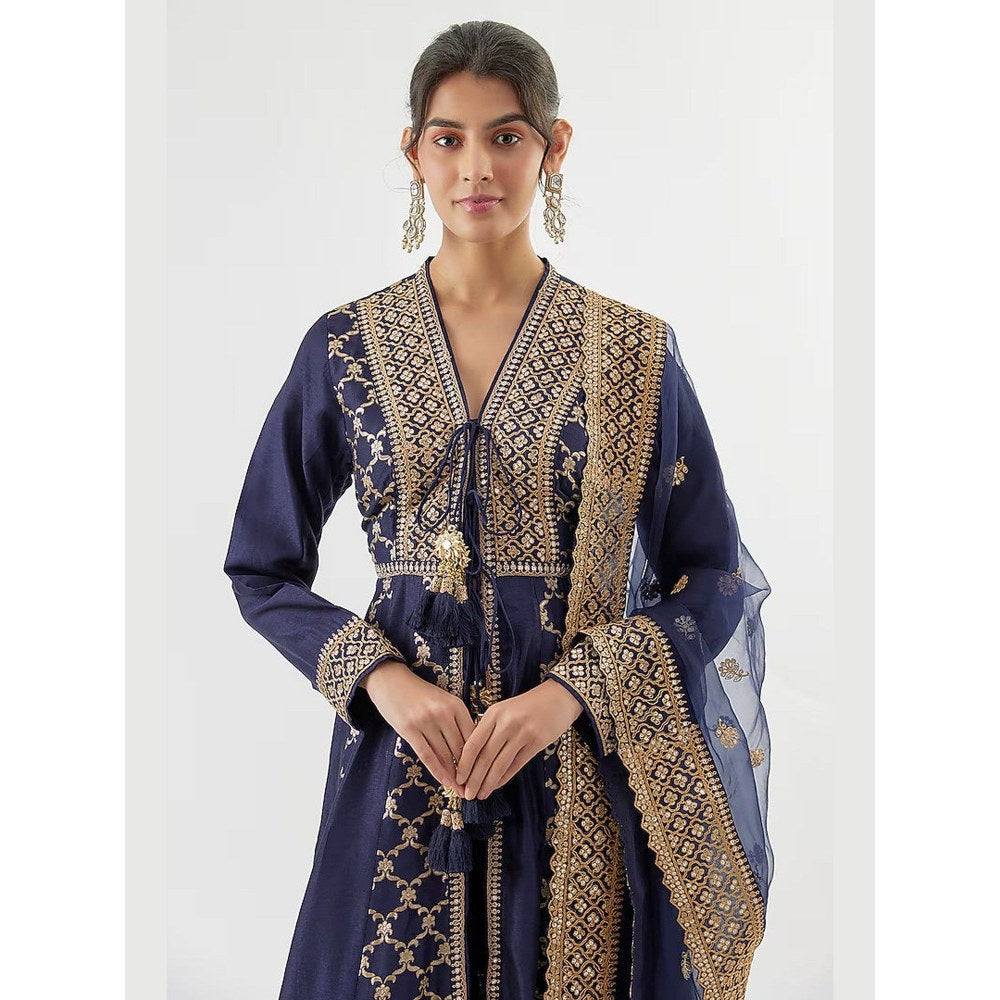 Gopi Vaid Nisha Aggarwal In Marigold Navy Blue Anarkali Kurta with Churidar and Dupatta