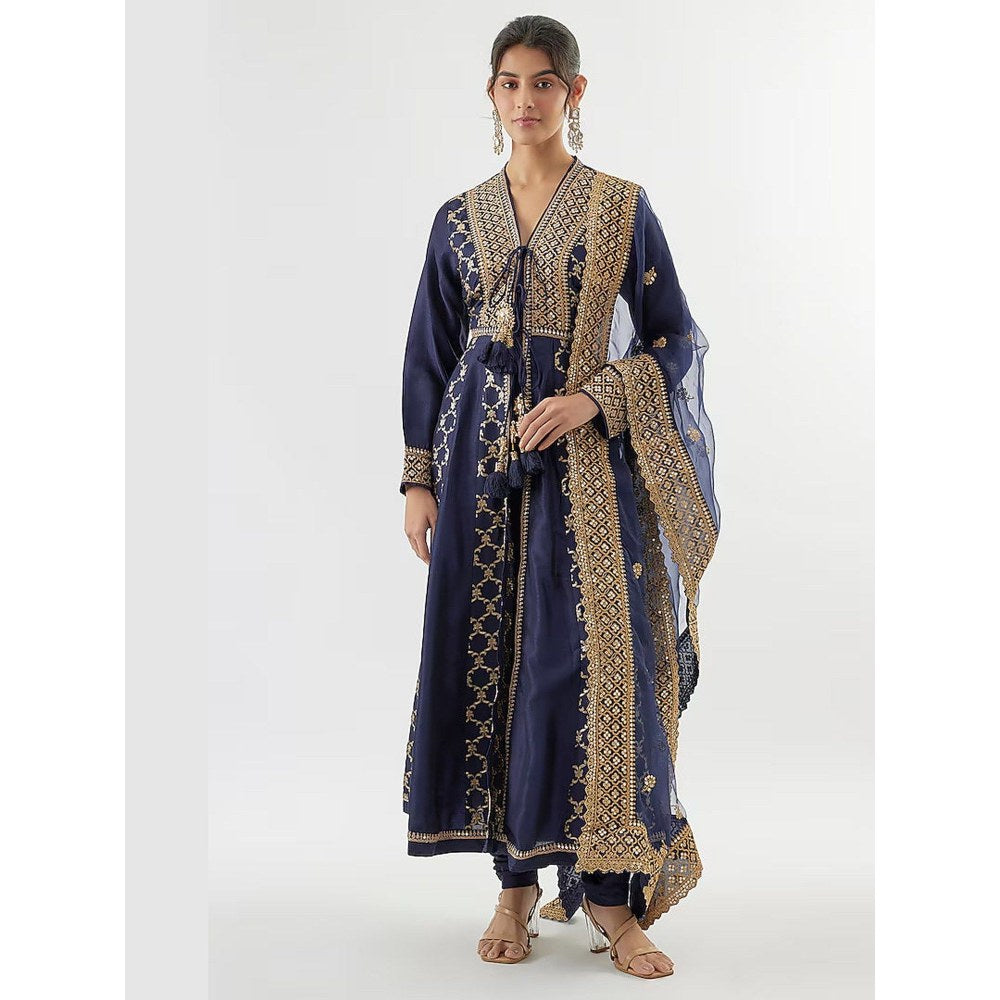 Gopi Vaid Nisha Aggarwal In Marigold Navy Blue Anarkali Kurta with Churidar and Dupatta