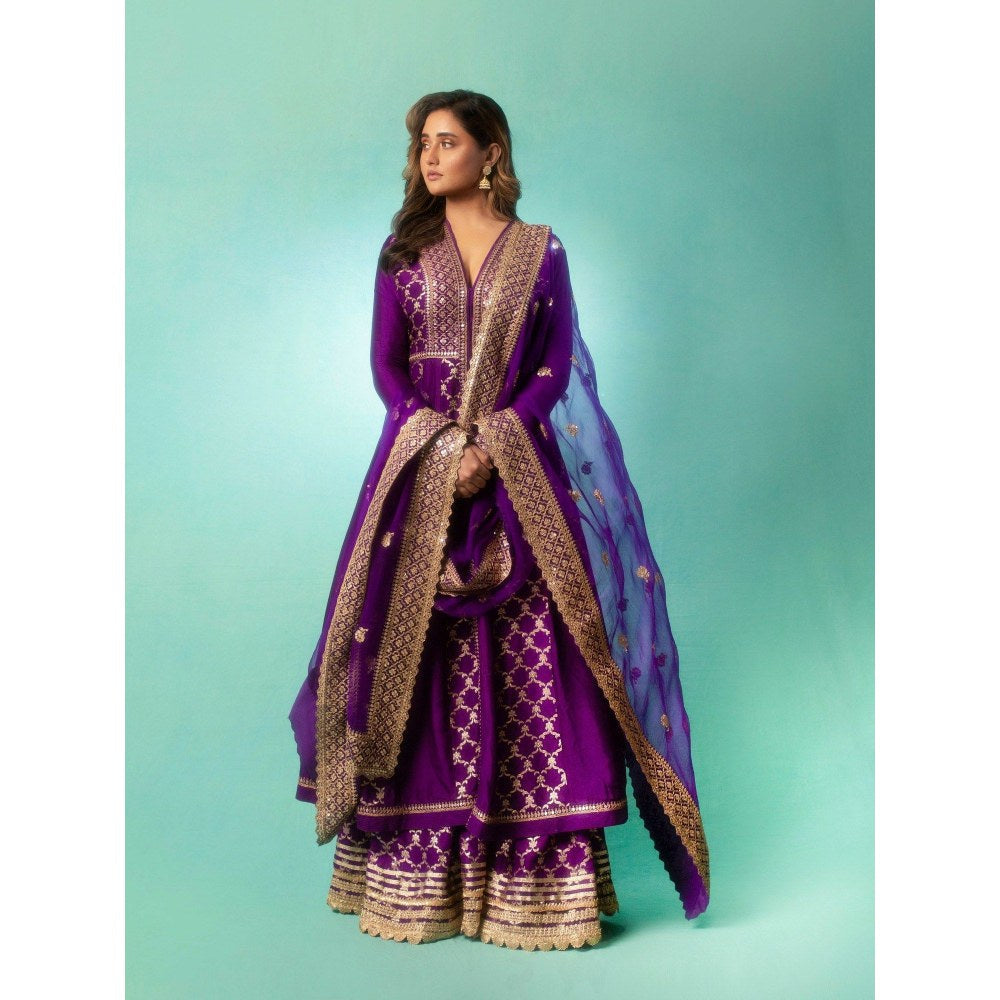 Gopi Vaid Rashmi Desai In Marigold Purple Top with Sharara and Dupatta