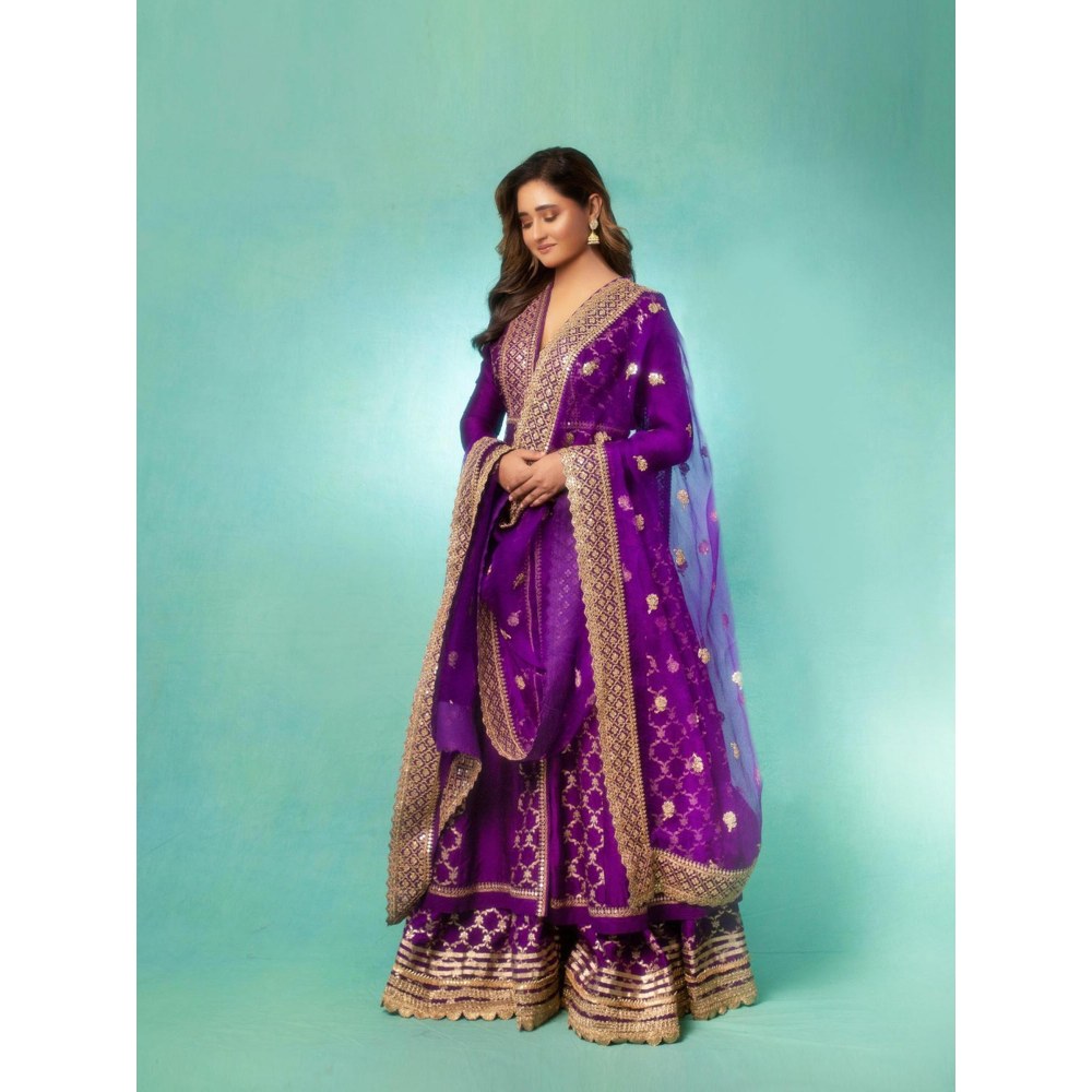 Gopi Vaid Rashmi Desai In Marigold Purple Top with Sharara and Dupatta