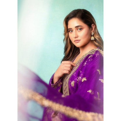 Gopi Vaid Rashmi Desai In Marigold Purple Top with Sharara and Dupatta