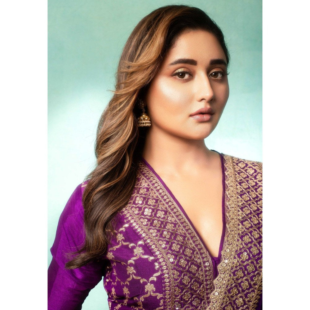 Gopi Vaid Rashmi Desai In Marigold Purple Top with Sharara and Dupatta