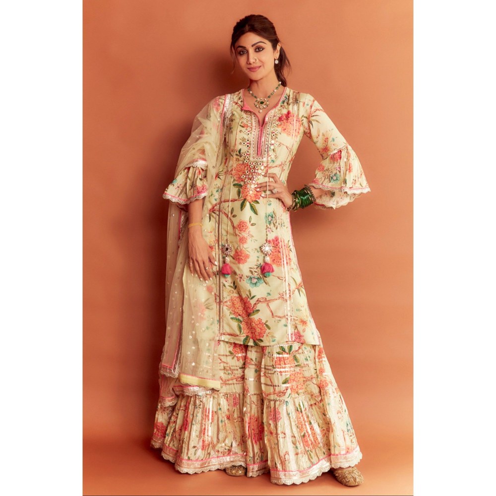 Gopi Vaid Shilpa Shetty In Sanah Yellow Kurta with Sharara and Dupatta
