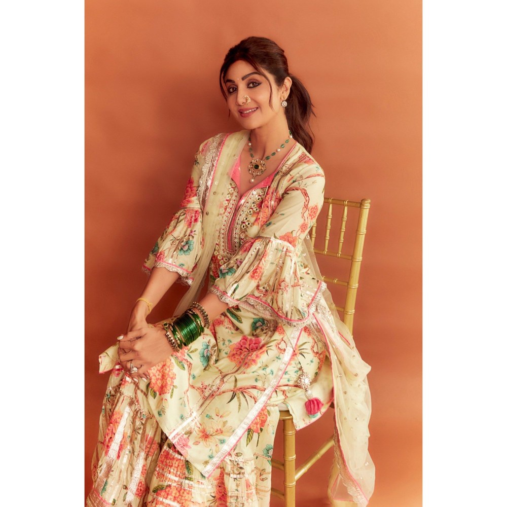 Gopi Vaid Shilpa Shetty In Sanah Yellow Kurta with Sharara and Dupatta