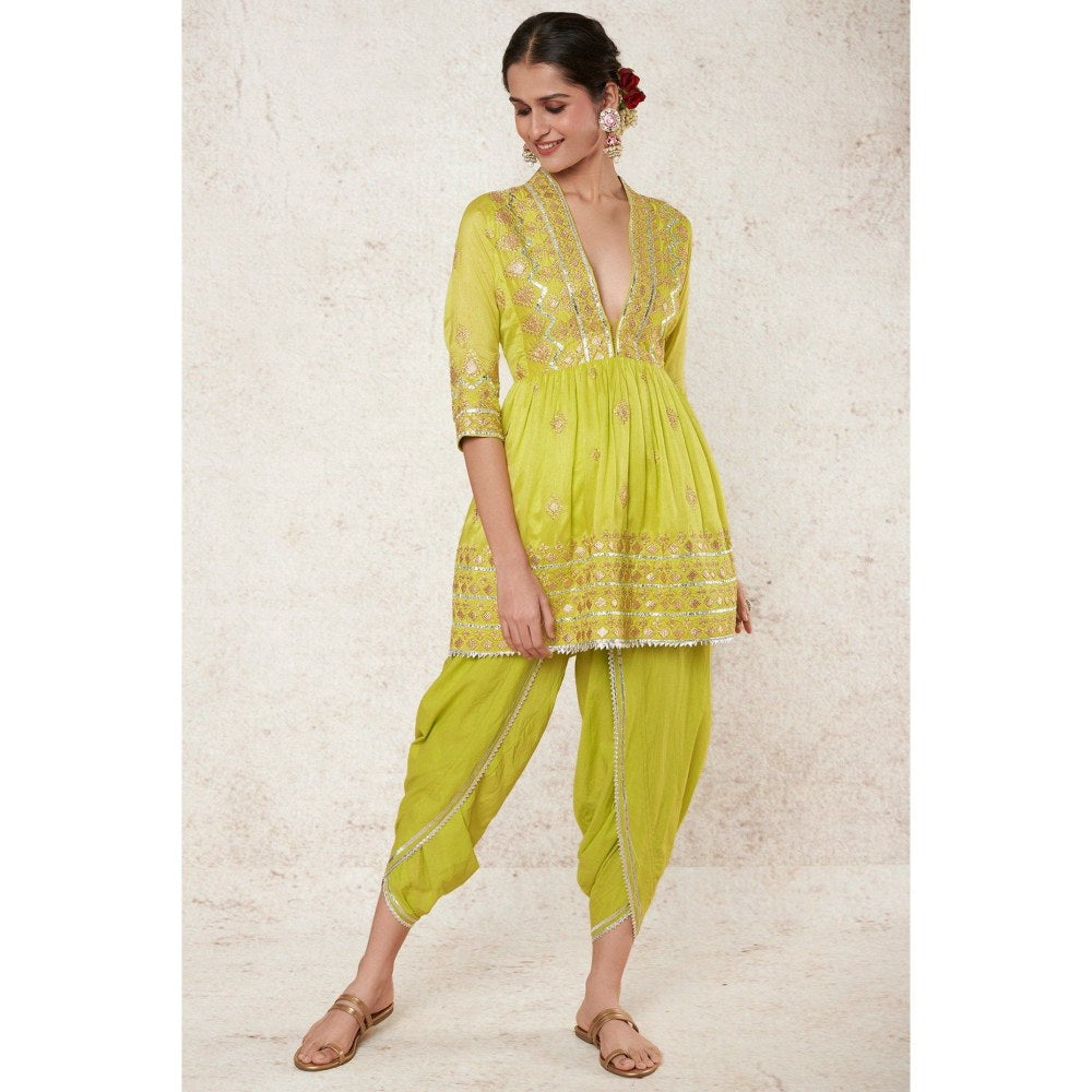 Gopi Vaid Punam Peplum Yellow Top with Dhoti