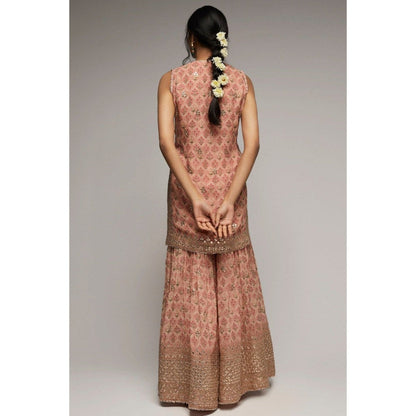 Gopi Vaid Nusrat Sleeveless Pink Kurta with Sharara and Dupatta