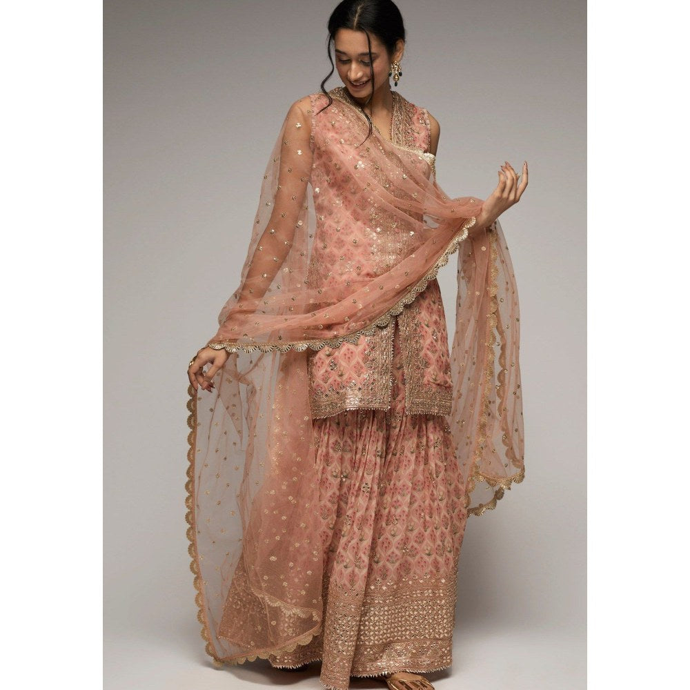 Gopi Vaid Nusrat Sleeveless Pink Kurta with Sharara and Dupatta