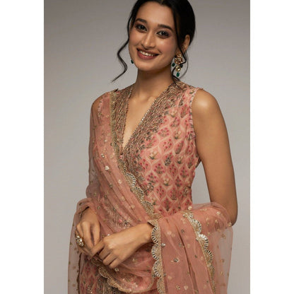 Gopi Vaid Nusrat Sleeveless Pink Kurta with Sharara and Dupatta