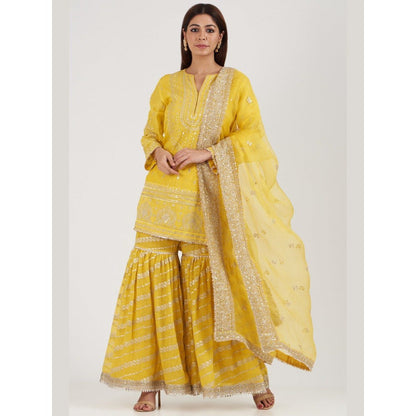 Gopi Vaid Rati with Jamdani Yellow Kurta with Sharara and Dupatta