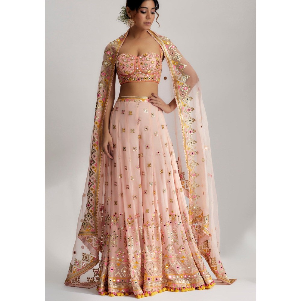 Gopi Vaid Ira Bustier Pink Blouse with Sharara and Dupatta
