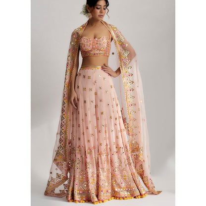 Gopi Vaid Ira Bustier Pink Blouse with Sharara and Dupatta
