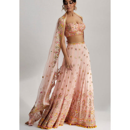 Gopi Vaid Ira Bustier Pink Blouse with Sharara and Dupatta