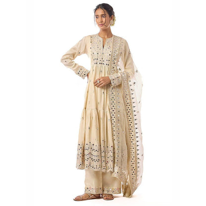 Gopi Vaid Arundhati Ivory Anarkali Kurta with Palazzo and Dupatta