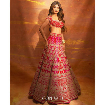 Gopi Vaid Shilpa Shetty Golconda Pink Skirt with Blouse and Dupatta