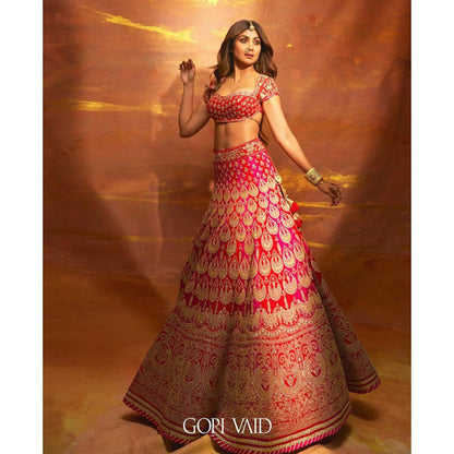 Gopi Vaid Shilpa Shetty Golconda Pink Skirt with Blouse and Dupatta