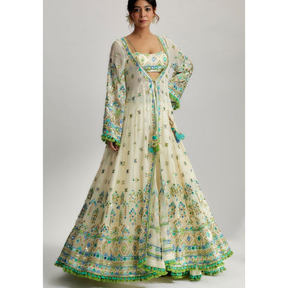 Gopi Vaid Ridham Ivory Skirt with Blouse and Jacket